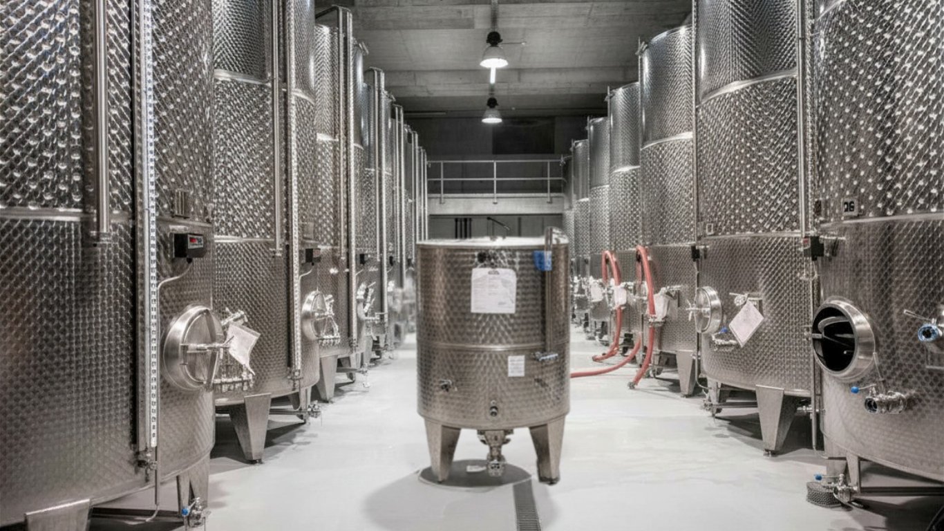 Edelstahltanks einer modernen Lebensmittelproduktion